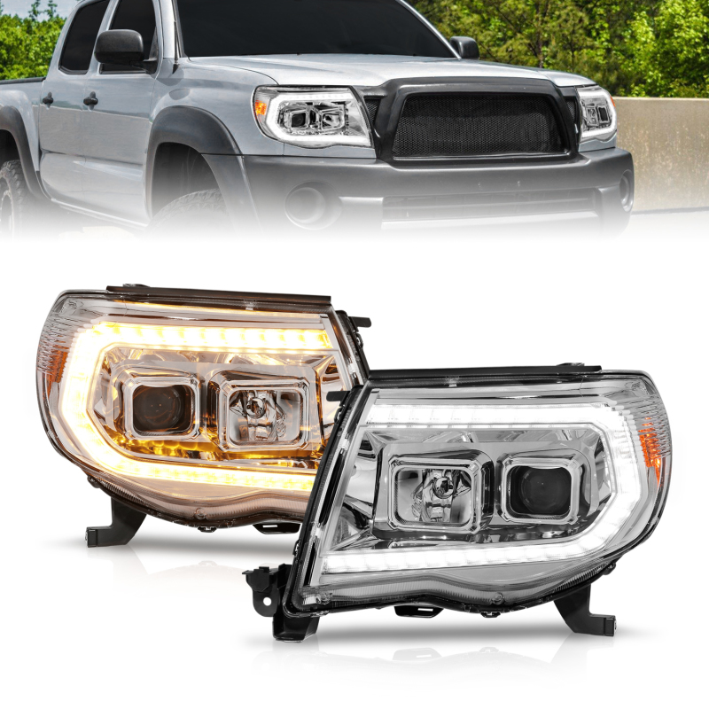 ANZO 05-11 Toyota Tacoma Projector Headlights w/Light Bar Switchback Chrome Housing - 111565