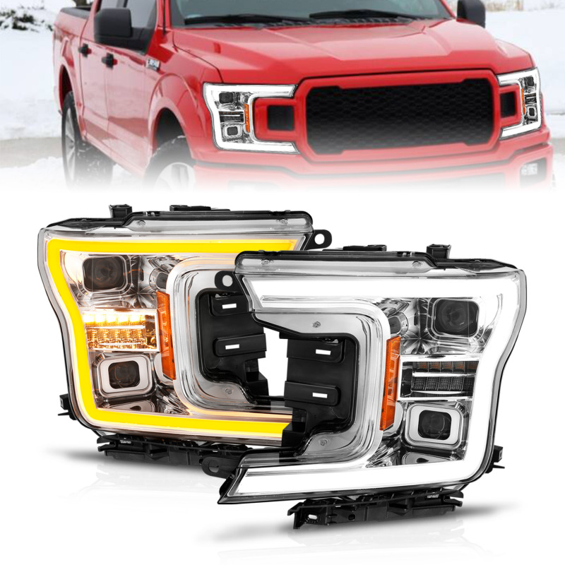 ANZO 18-20 Ford F-150 (w/o Fctry LED) Full LED Proj Headlights w/Light Bar Swtchbk Seq. Chrome w/Int - 111571