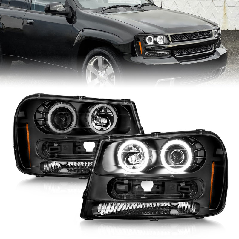 ANZO 02-09 Chevrolet Trailblazer (Will Not Fit 06-09 LT) Projector Headlights w/Halo Black Housing - 111572