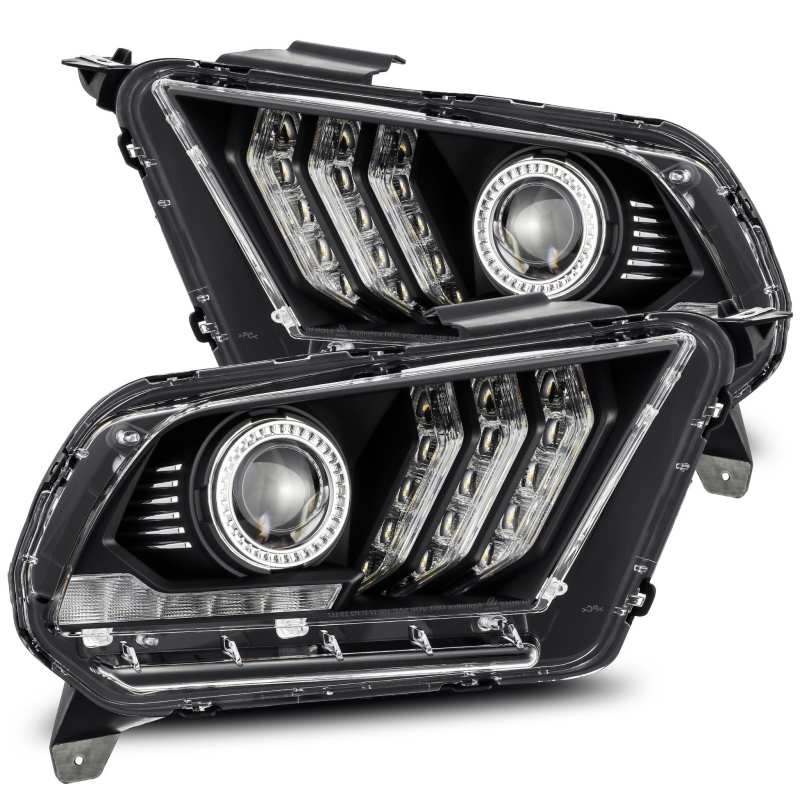 AlphaRex 10-12 Ford Mustang PRO-Series Projector Headlights Plank Style Jet Black w/Top/Bottom DRL - 880110