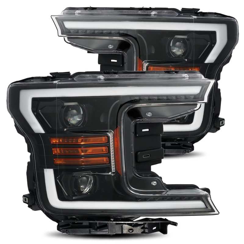 AlphaRex 18-20 Ford F-150 LUXX LED Proj Headlights Plank Style Jet Blk w/Activ Light/Seq Signal/DRL - 880174