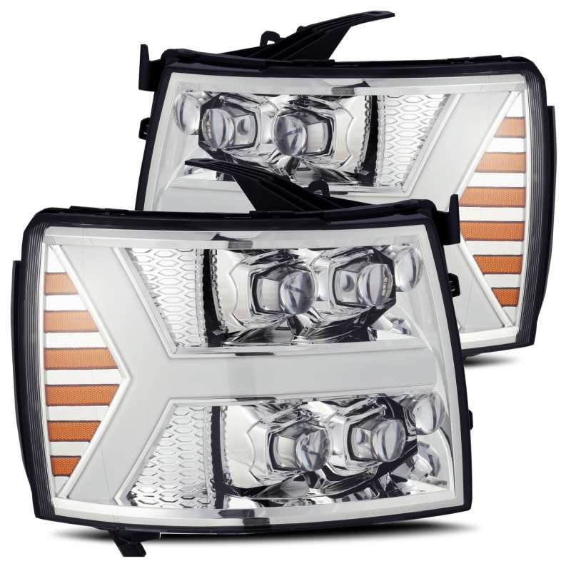 AlphaRex 07-13 Chevy 1500HD NOVA LED Proj Headlights Plank Style Chrm w/Activ Light/Seq Signal - 880207