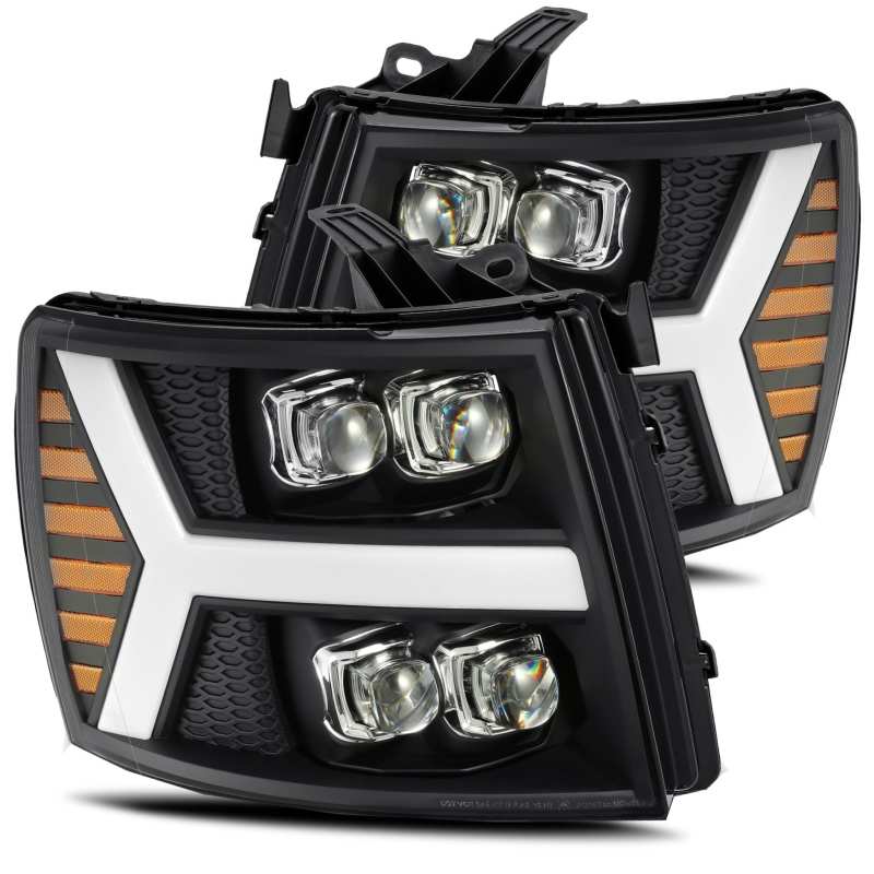 AlphaRex 07-13 Chevy 1500HD NOVA LED Proj Headlights Plank Style Matte Blk w/Activ Light/Seq Signal - 880209