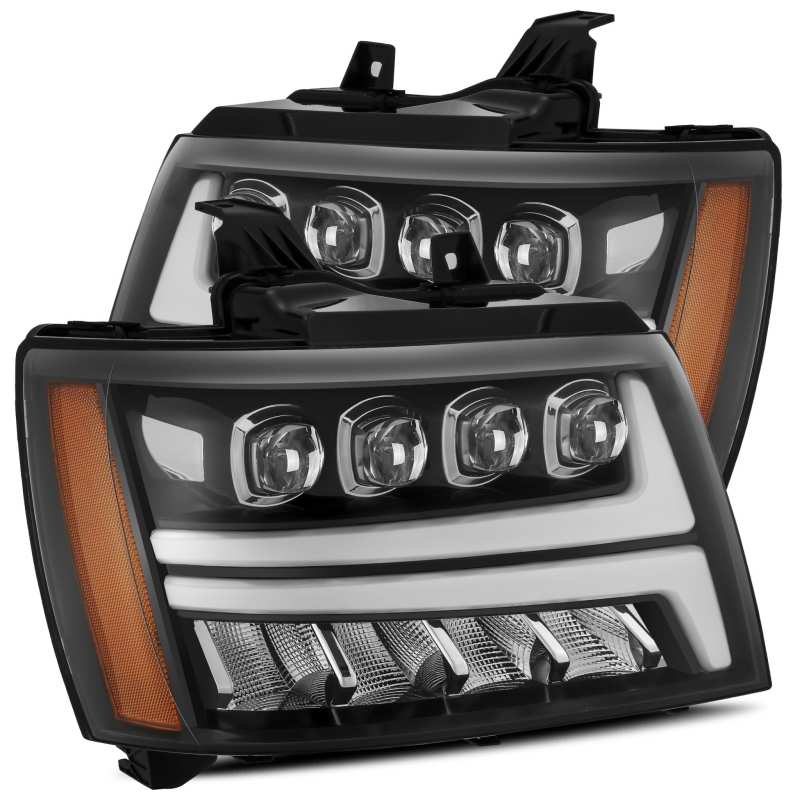 AlphaRex 07-13 Chevy Avalanche NOVA LED Proj Headlights Plank Style Gloss Black w/Activ Light/DRL - 880287