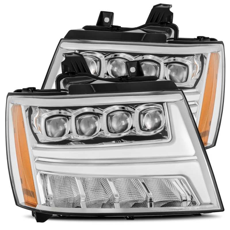 AlphaRex 07-13 Chevy Avalanche NOVA LED Proj Headlights Plank Style Design Chrome w/Activ Light/DRL - 880286