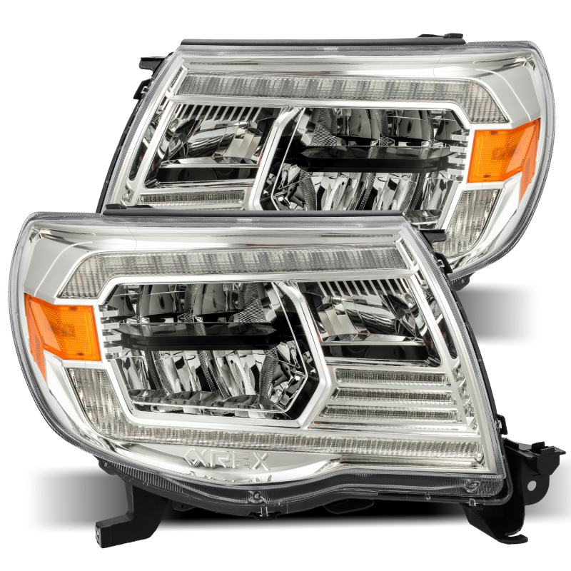 AlphaRex 05-11 Toyota Tacoma LUXX Crystal Headlights Plank Style Chrome w/Activation Light/DRL - 880734