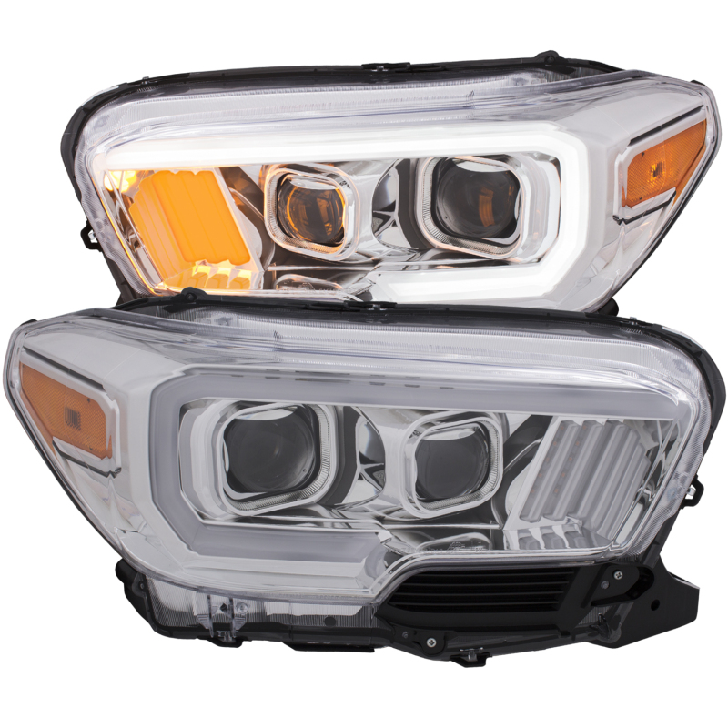 ANZO 2016-2017 Toyota Tacoma Projector Headlights w/ Plank Style Design Chrome w/ Amber - 111378