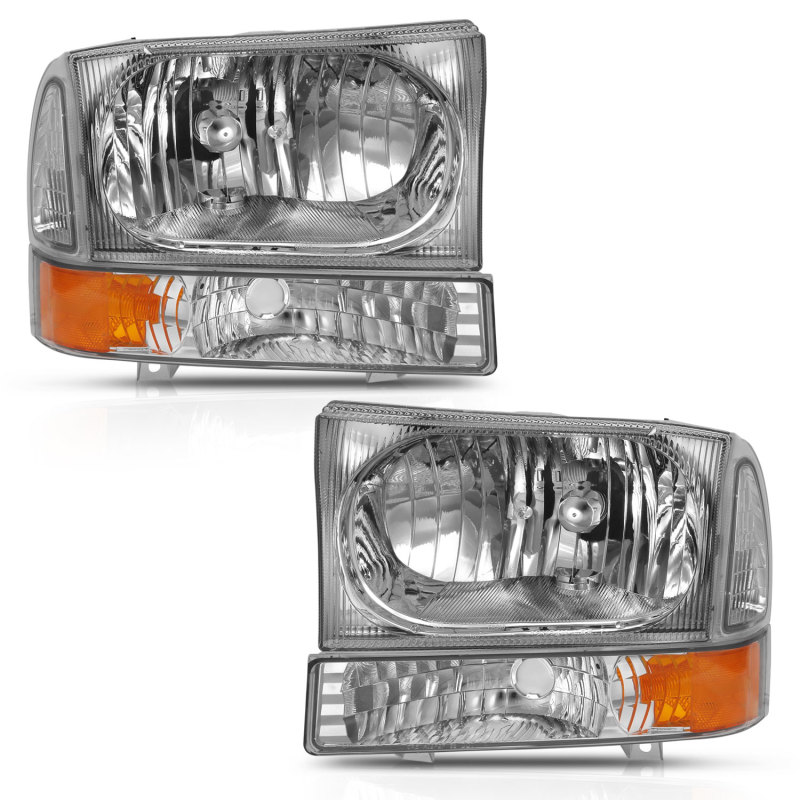 ANZO 2000-2004 Ford Excursion Crystal Headlight w/ Corner Light Chrome Amber (w/o Bulb) - 111458