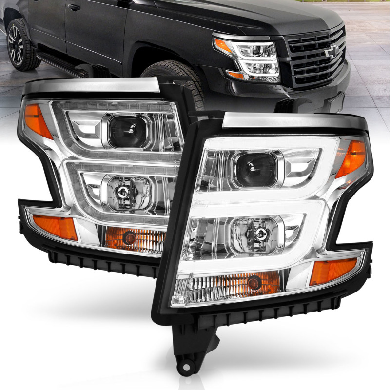 ANZO 2015-2020 Chevy Tahoe Projector Headlights Plank Style Chrome w/DRL - 111493