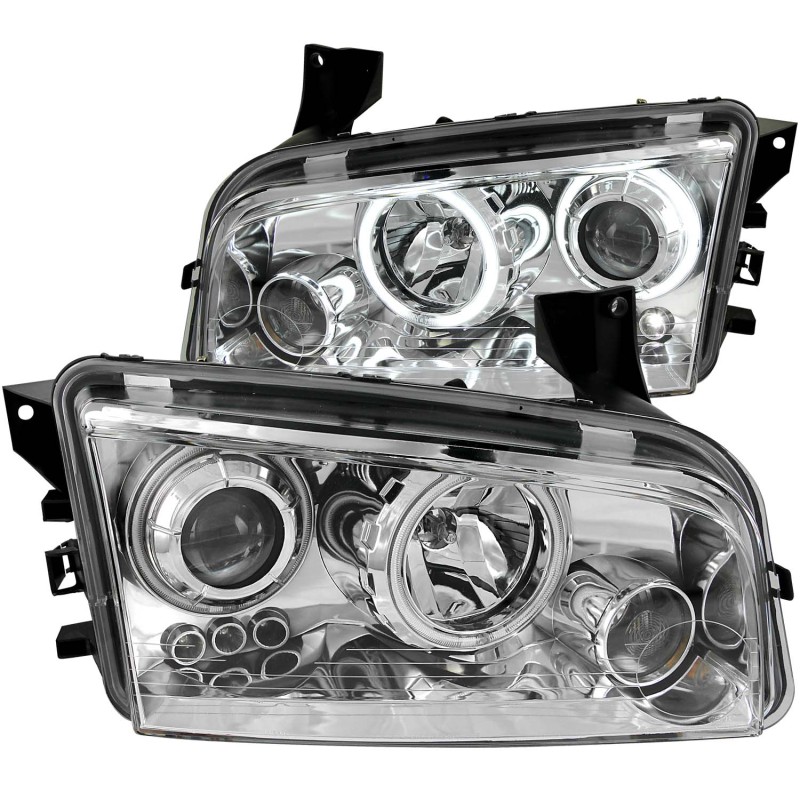 ANZO 2006-2010 Dodge Charger Projector Headlights w/ Halo Chrome (CCFL) - 121217