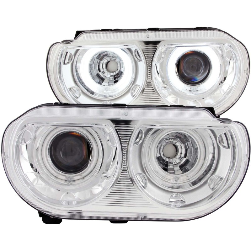ANZO 2008-2014 Dodge Challenger Projector Headlights w/ Halo Chrome (CCFL) - 121307