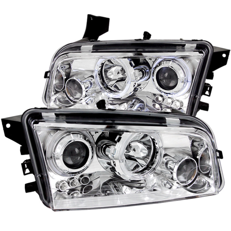 ANZO 2006-2010 Dodge Charger Projector Headlights w/ Halo Chrome - 121382