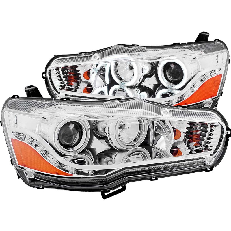 ANZO 2008-2015 Mitsubishi Lancer Projector Headlights w/ Halo Chrome (CCFL) - 121427