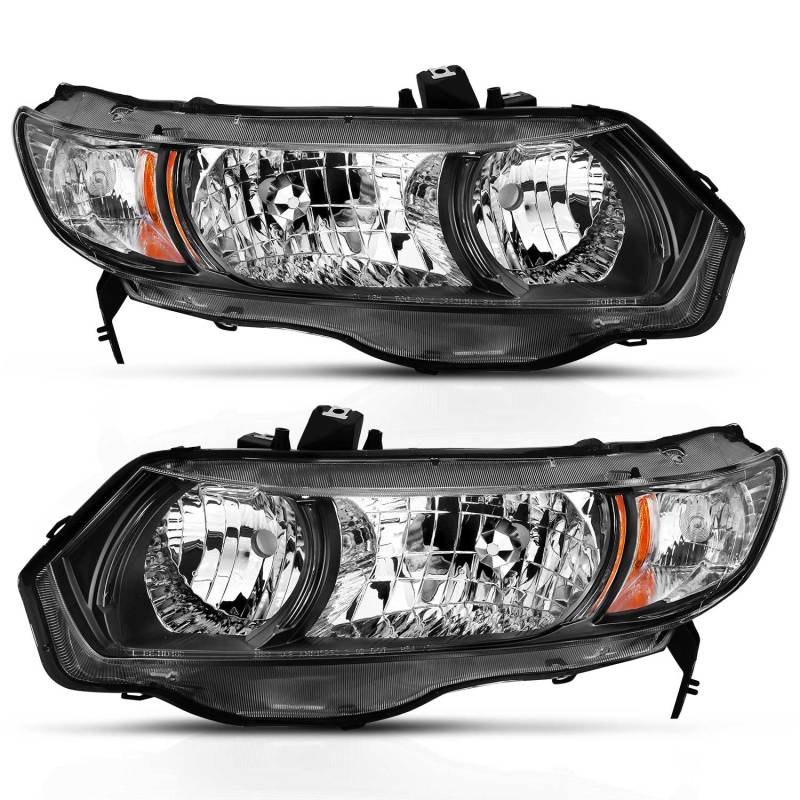 ANZO 2006-2009 Honda Civic 2 Door Crystal Headlight Black Amber (OE Replacement) - 121546