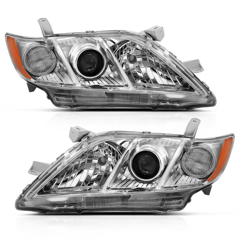 ANZO 2007-2009 Toyota Camry Projector Headlight Chrome Amber (OE Replacement) - 121551