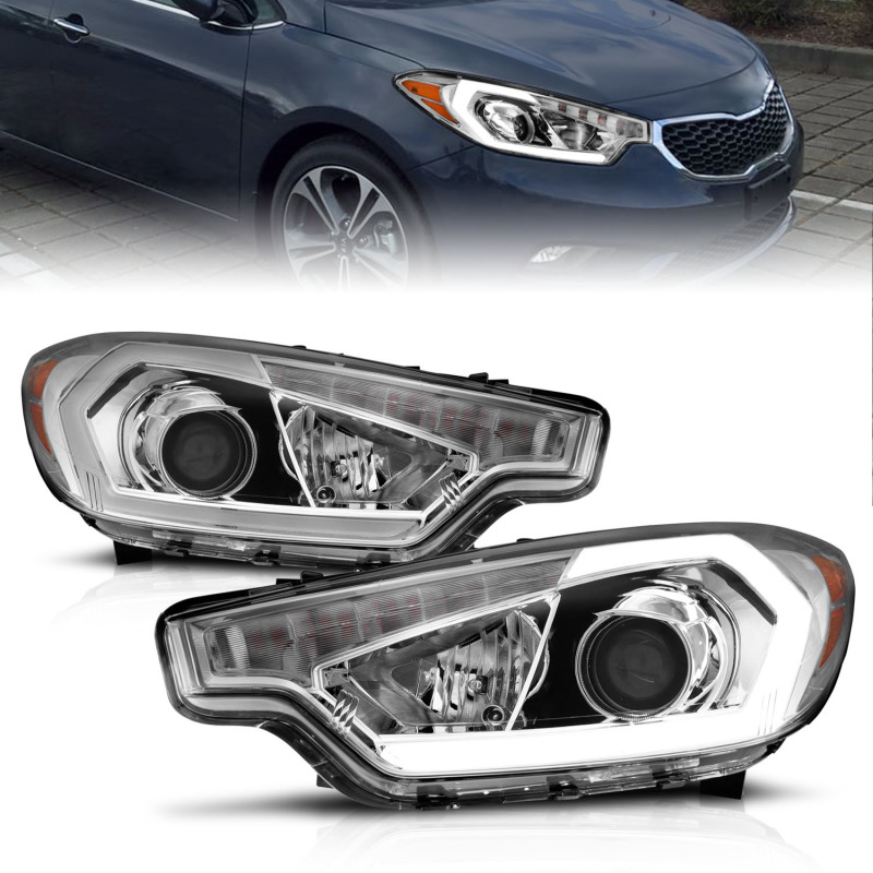 ANZO 2014-2016 Kia Forte Projector Headlights w/ Light Bar Chrome Housing - 121561