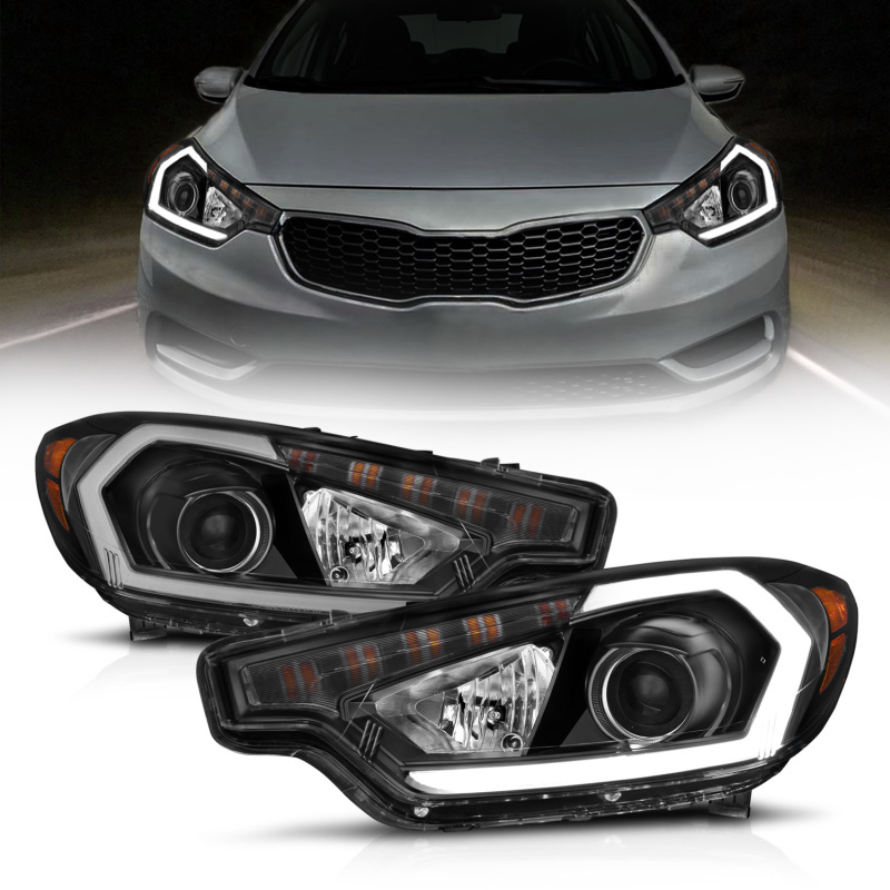 ANZO 2014-2016 Kia Forte Projector Headlights w/ Light Bar Black Housing w/ DRL - 121562