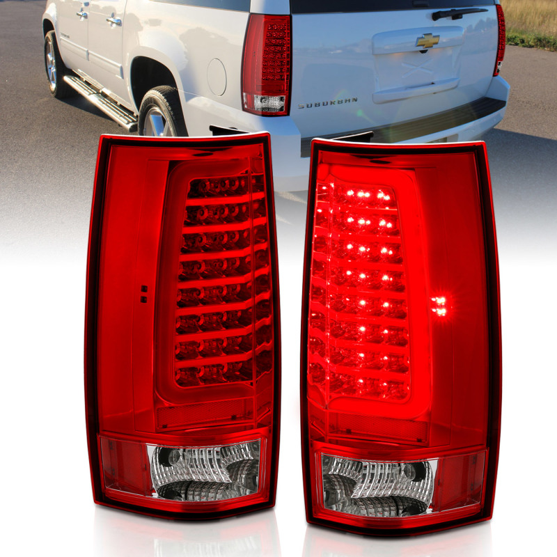 ANZO 2007-2014 Chevy Tahoe LED Taillight Plank Style Chrome With Red/Clear Lens - 311323