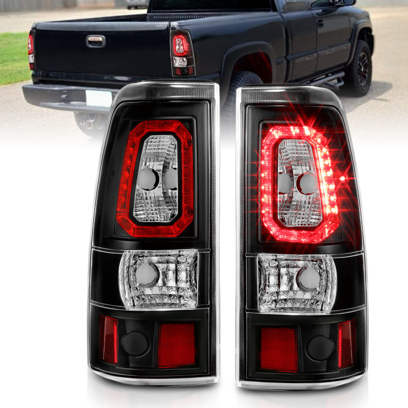 ANZO 1999-2002 Chevy Silverado 1500 LED Taillights Plank Style Black w/Clear Lens - 311324