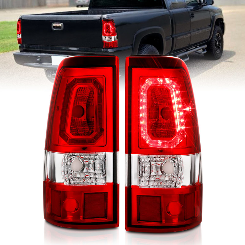 ANZO 1999-2002 Chevy Silverado 1500 LED Taillights Plank Style Chrome With Red/Clear Lens - 311326
