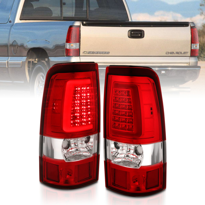 ANZO 1999-2002 Chevy Silverado 1500 LED Taillights Plank Style Chrome With Red/Clear Lens - 311332