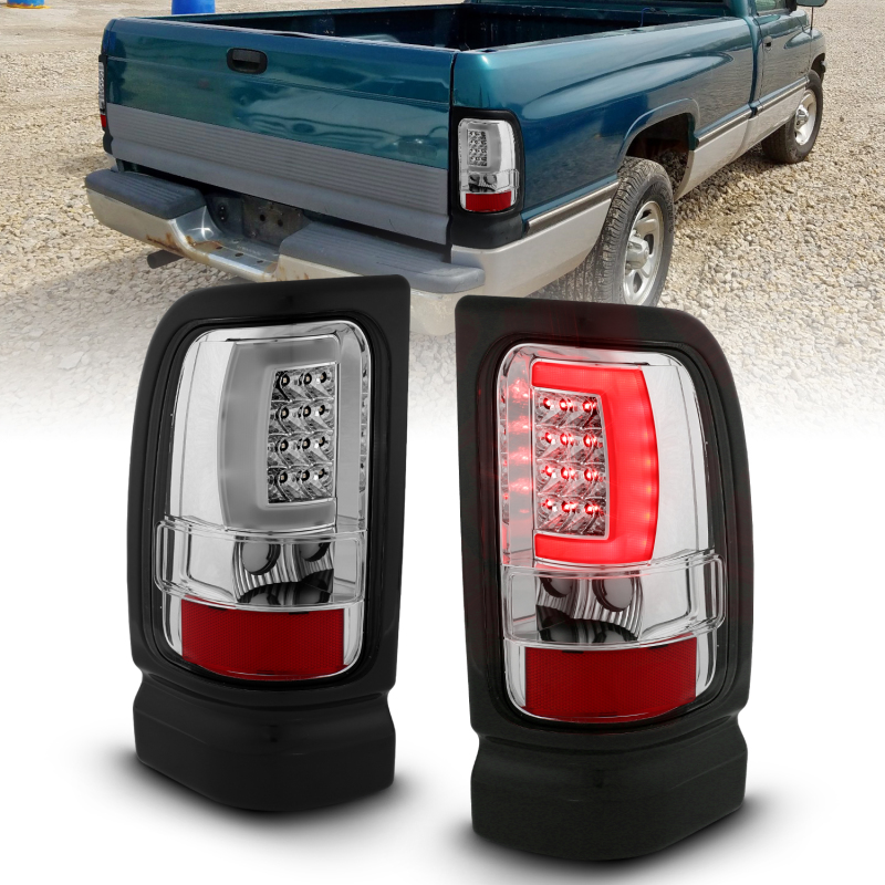 ANZO 1994-2001 Dodge Ram 1500 LED Taillights Plank Style Chrome w/ Clear Lens - 311341