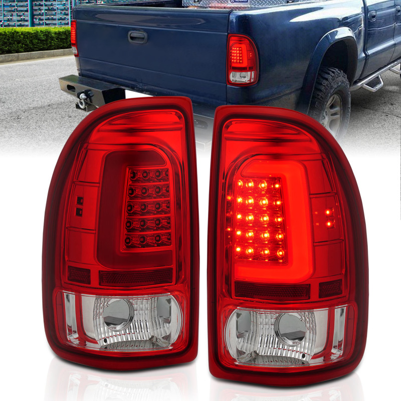 ANZO 1997-2004 Dodge Dakota LED Taillights Chrome Housing Red Lens Pair - 311349