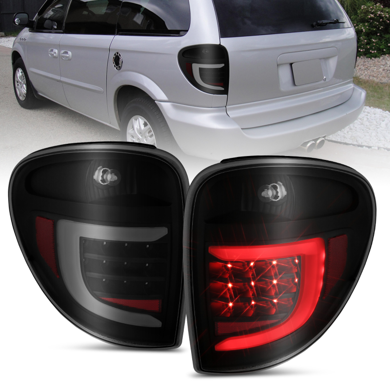 ANZO 2004-2007 Dodge Grand Caravan LED Tail Lights w/ Light Bar Black Housing Smoke Lens - 311366