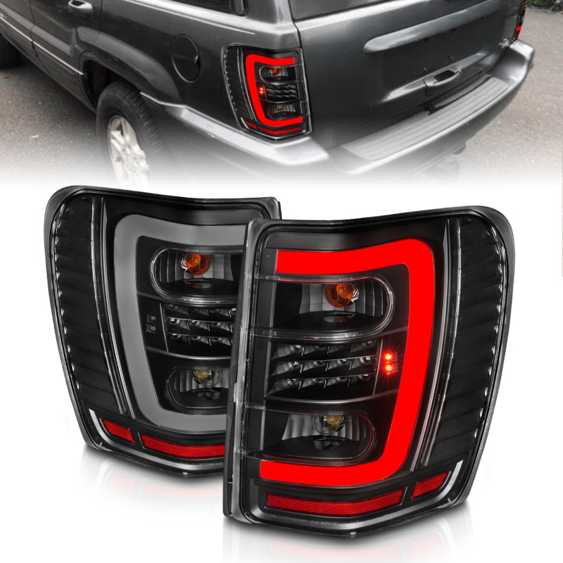 ANZO 1999-2004 Jeep Grand Cherokee LED Tail Lights w/ Light Bar Black Housing Clear Lens - 311394