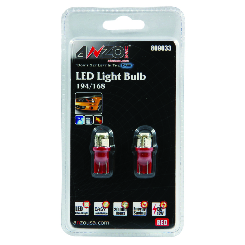 ANZO LED Bulbs Universal 194/168 Red - 4 LEDs - 809033