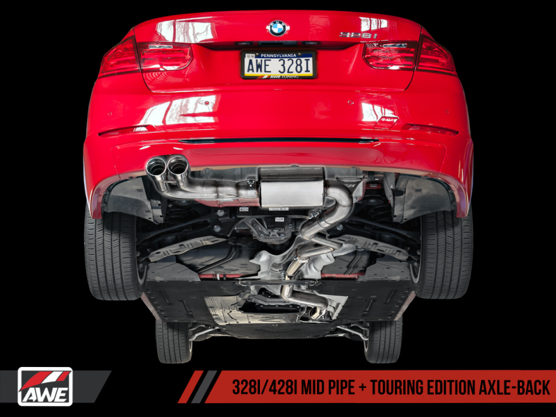 AWE Tuning BMW F3X 28i / 30i Touring Edition Axle-Back Exhaust Single Side - 80mm Black Tips - 3010-23022