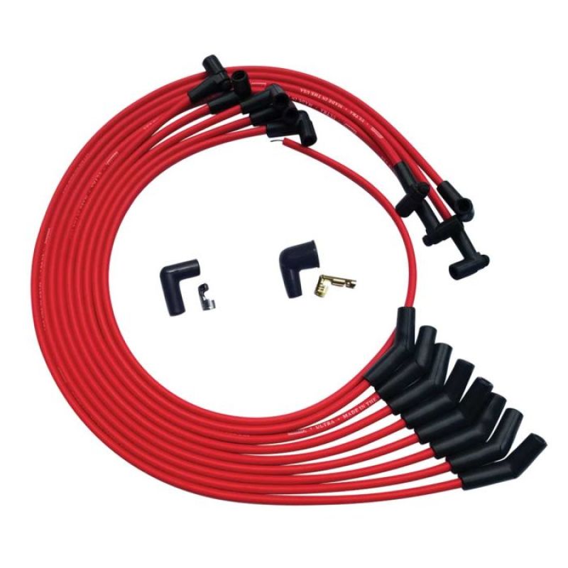 Moroso SBC Under Header 135 Deg Plug HEI Ultra Spark Plug Wire Set - Red - 52030