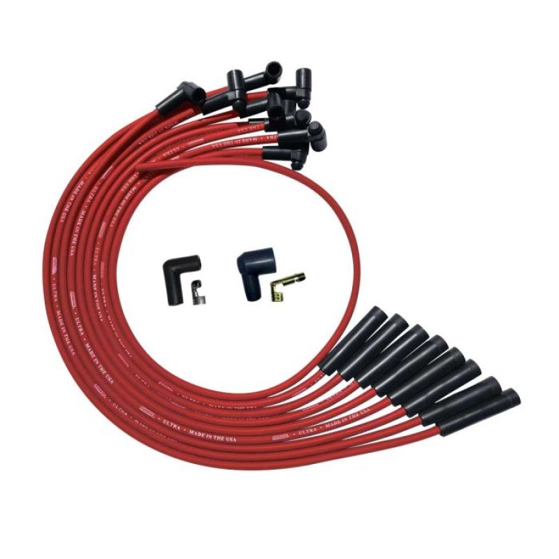 Moroso BBC Over Valve Cover Straight Plug Ends HEI Ultra Spark Plug Wire Set - Red - 52040