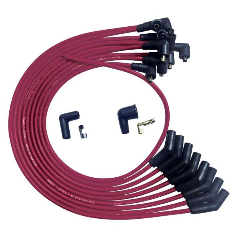 Moroso SB Ford 351W 135 Deg Plug Boots Non-HEI Ultra Spark Plug Wire Set - Red - 52073