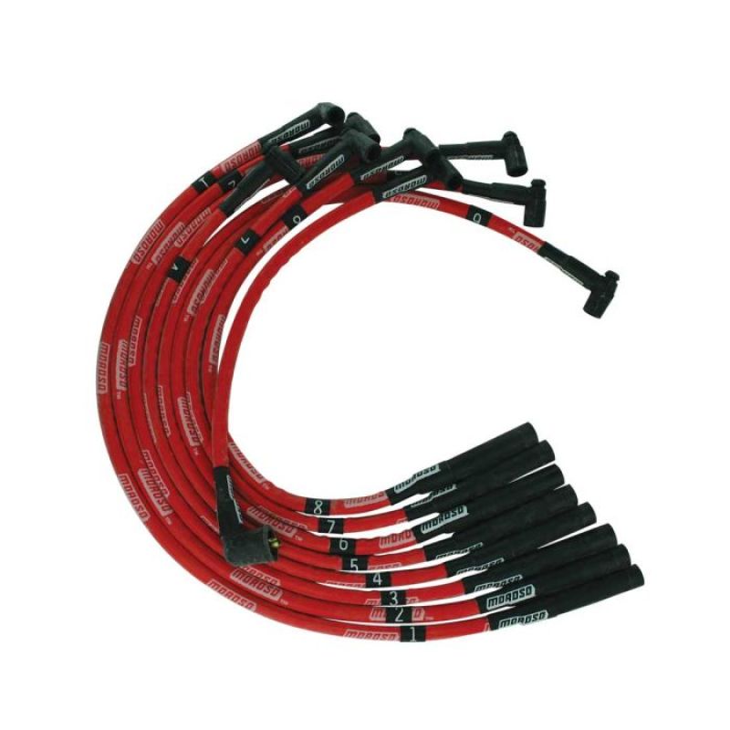 Moroso SB Chrysler Mopar 273/318/340/360 Str Plug Boots HEI Sleeved Ultra Spark Plug Wire Set - Red - 52555