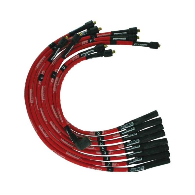 Moroso SB Chrysler Mopar 273/318/340/360 Str Plug & Dist Sleeved Ultra Spark Plug Wire Set - Red - 52556