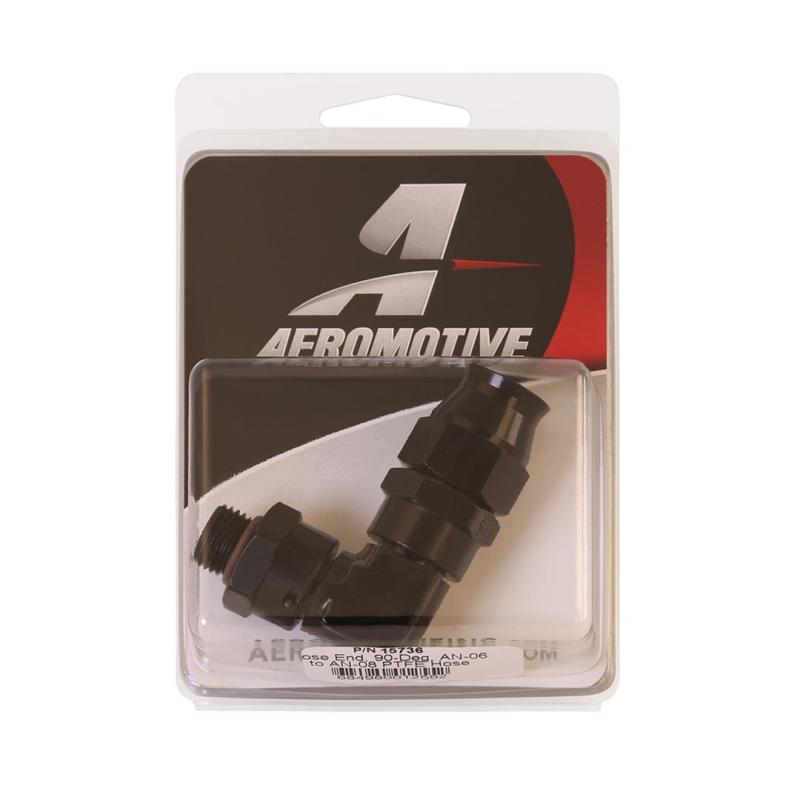 Aeromotive PTFE Hose End - AN-06 to AN-08 Hose - 90 Deg - Black Anodized - 15736