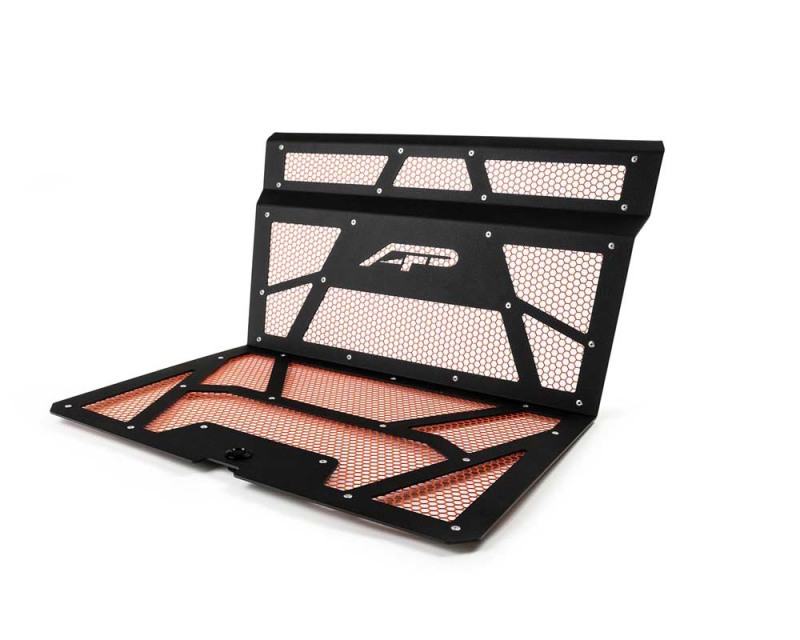 Agency Power 14-18 Polaris RZR XP 1000 / XP Turbo Vented Engine Cover - Matte Black/Orange Mesh - AP-RZR-111-FMB-MOR