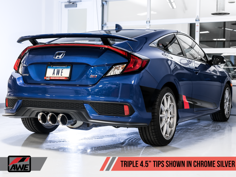 AWE Tuning 17-20 Honda Civic Si 1.5L Turbo Dual-to-Triple Tip Conversion Kit - Chrome Silver Tip - 3810-52018