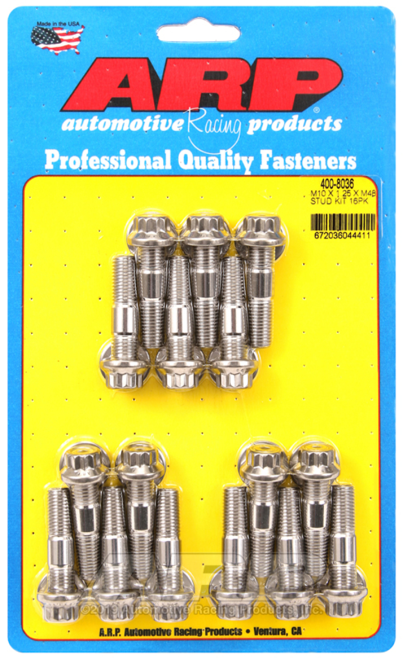 ARP M10 x 1.25 x 48 Stainless Steel 12pt Broached Stud Kit (16/pkg) - 400-8036