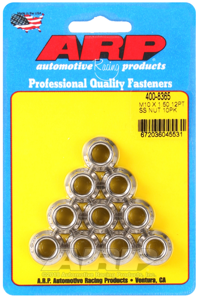 ARP M10 x 1.50 (M12 WR) SS 12pt Nut Kit (Set of 10) - 400-8365