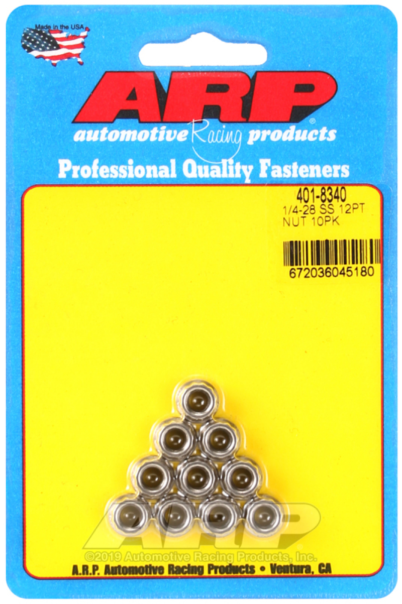 ARP 1/4-20in SS 12pt Nut Kit (10/pkg) - 401-8340