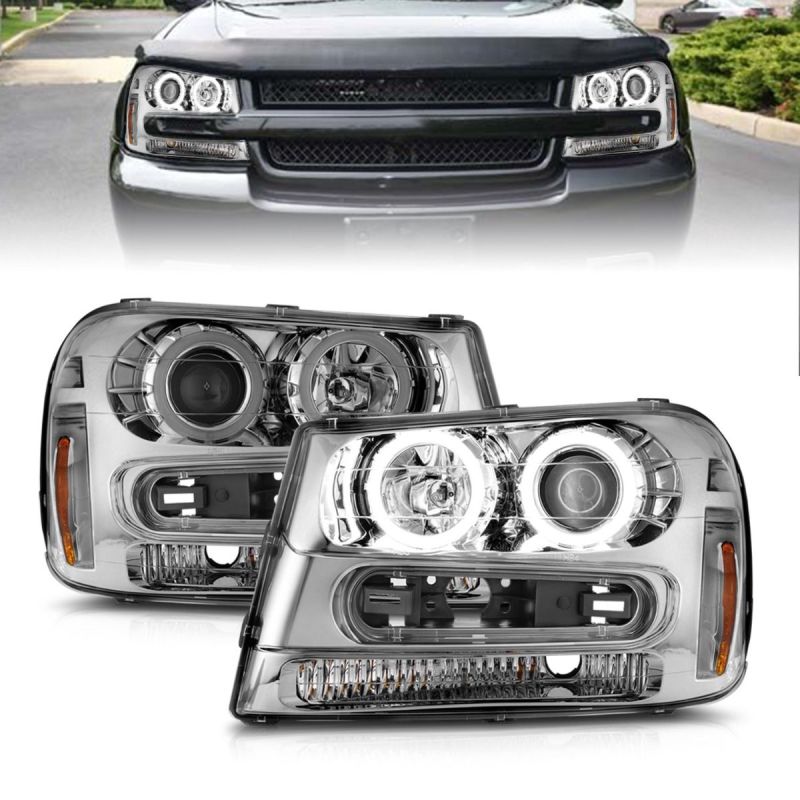 ANZO 02-09 Chevrolet Trailblazer Projector Headlights w/ Halo Chrome Housing (Non-LT Models) - 111573