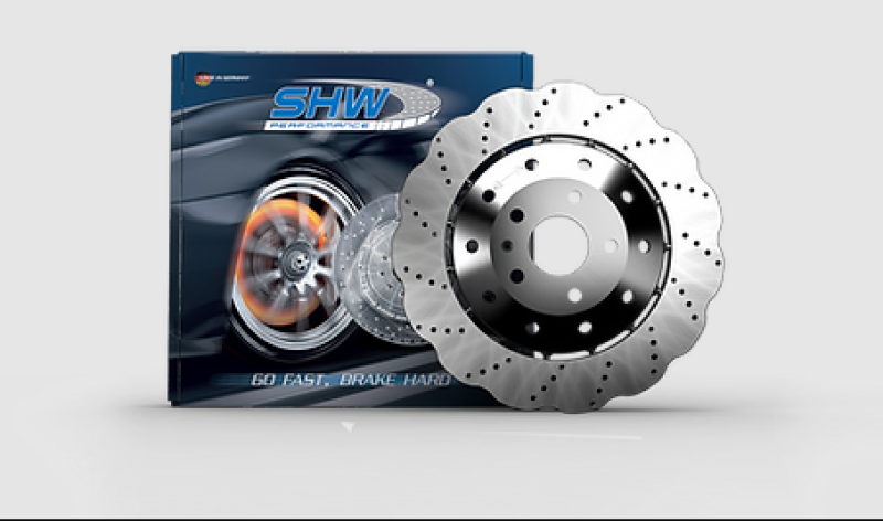 SHW 14-18 Audi RS7 4.0L Front Drilled-Dimpled Lightweight Wavy Brake Rotor - AFX47415