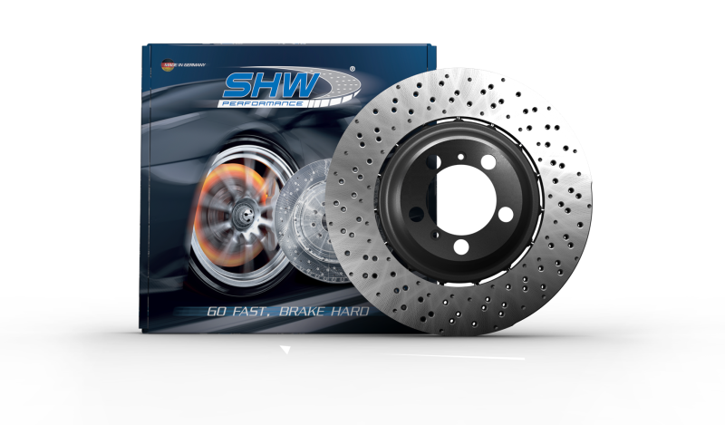 SHW 20-21 Porsche 718 Cayman GT4 4.0L Left Front Drilled-Dimpled Lightweight Brake Rotor - PFL41787