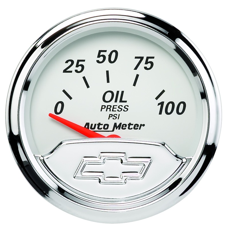 Autometer Chevy Vintage Bowtie 2-1/16in 0-100PSI Electronic Oil Pressure Gauge - 1327-00408
