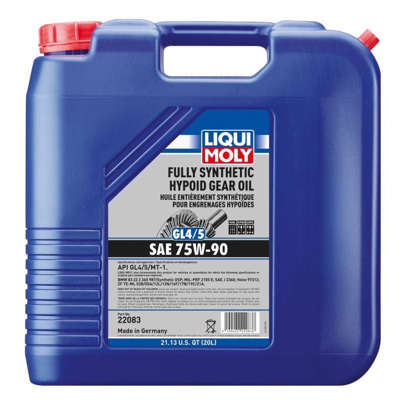 LIQUI MOLY 20L Fully Synthetic Hypoid Gear Oil (GL4/5) 75W90 - 22083