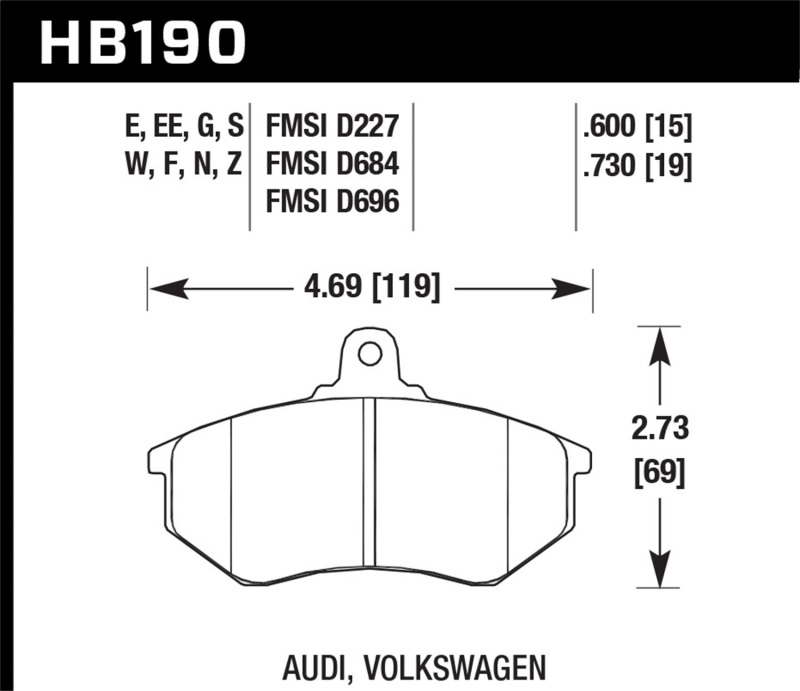 Hawk 1985 Audi 4000 1.8L S 256mm Rotors Front ER-1 Brake Pads - HB190D.600