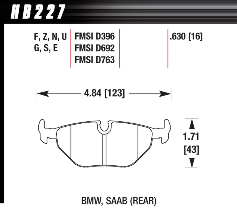 Hawk 92-95 BMW 318i 1.8L Base Sedan Rear ER-1 Brake Pads - HB227D.630