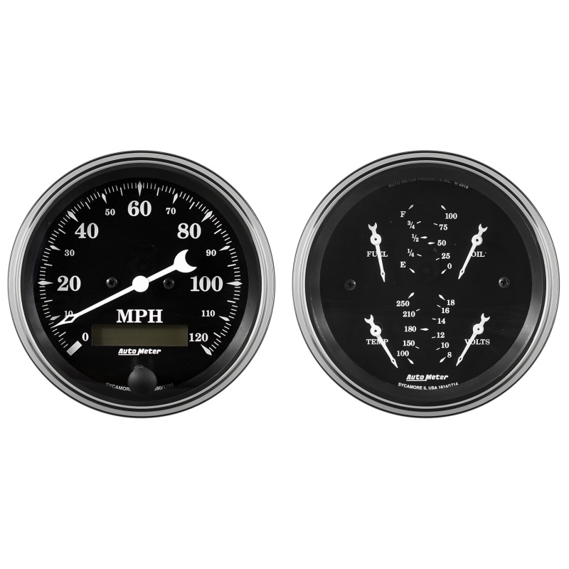 Auto Meter Gauge Kit 2 pc. Quad & Speedometer 3 3/8in Old Tyme Black - 1700